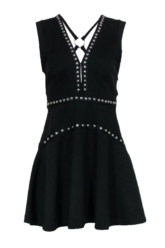 Free People - Black Sleeveless Fit & Flare Dress w/ Silver Studs & Harness Back Sz S Party unclassified dresses