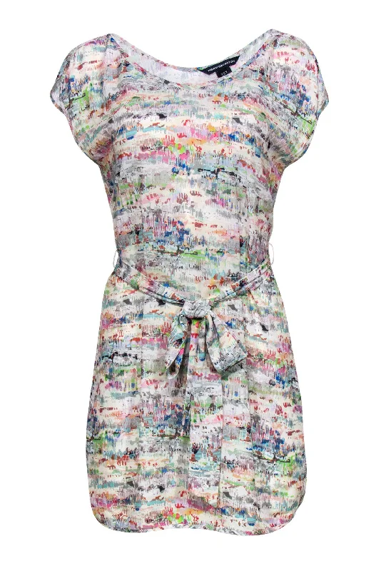 French Connection - White & Multicolor Abstract Print Sleeveless Shift Dress w/ Belt Sz 2 Popular unclassified dresses