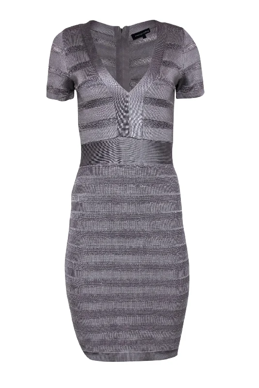 French Connection - Gray Striped Bandage Dress w/ Cutout Texture Sz 8 Long sleeve unclassified dresses