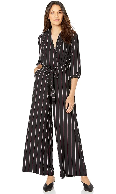 Gabby Skye - 91139MGSC Quarter Sleeve Stripe V-Neck Jumpsuit Bright color unclassified dresses