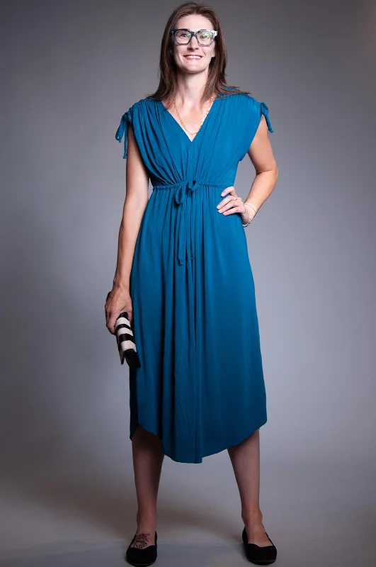 Gathered Tie Dress - Teal Velvet unclassified dresses