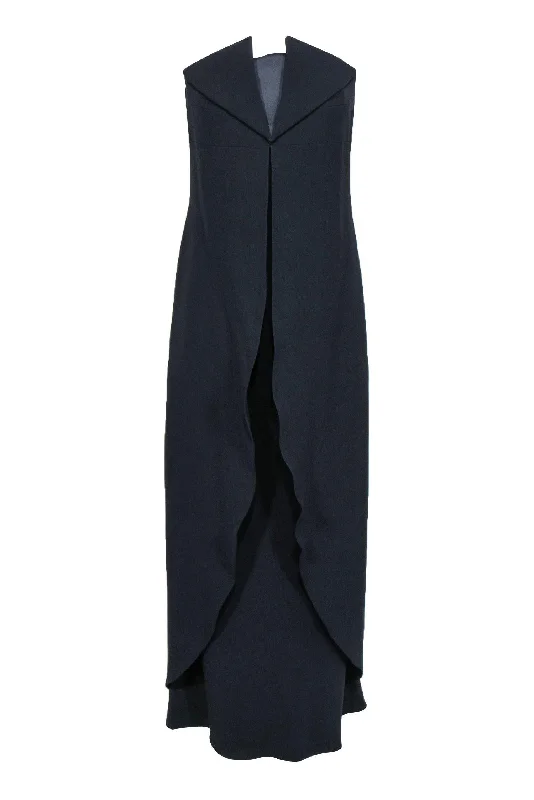 Giorgio Armani - Navy Pleated Draped Strapless Silk Gown Sz 10 Boho unclassified dresses