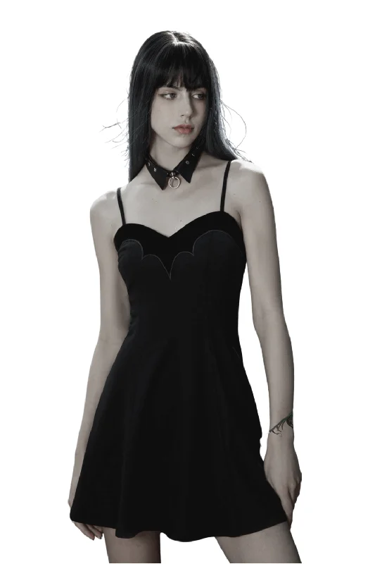 Gothic Bat Shape Black Dress with Ghost Pendant Velvet unclassified dresses