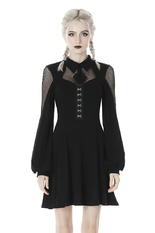 Gothic Elegant Women's Dress with Mesh Sleeves and Tie Sequin unclassified dresses