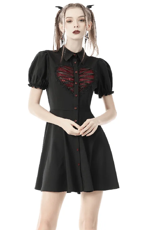 Gothic Lolita Black Dress with Button And Red Heart Detail Graduation unclassified dresses