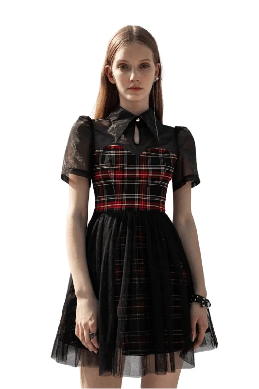 Gothic Punk Rave Plaid Dress with Heart Clasp Detailing Bright color unclassified dresses