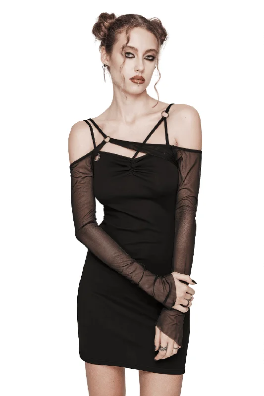 Gothic Style Asymmetric Black Mesh Sleeve Dress Vintage unclassified dresses