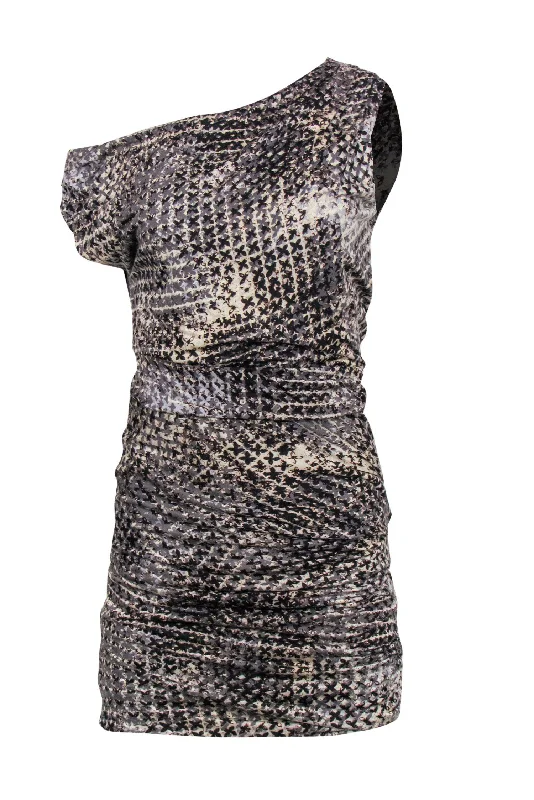 Halston Heritage - Cream, Grey & Black Snakeskin Print Ruched Dress Sz S Best-selling unclassified dresses