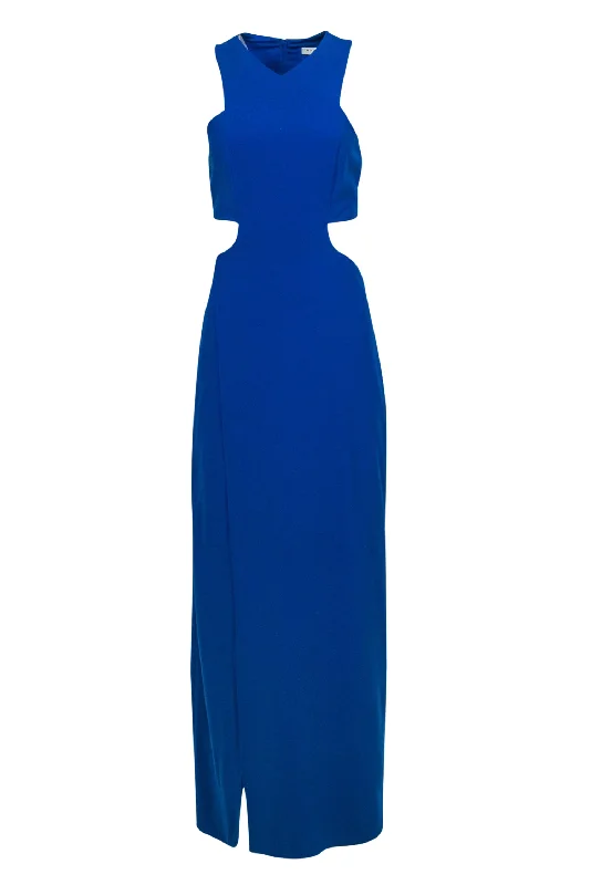 Halston Heritage - Cobalt Blue Sleeveless Draped Gown w/ Cutouts Sz 4 Long unclassified dresses