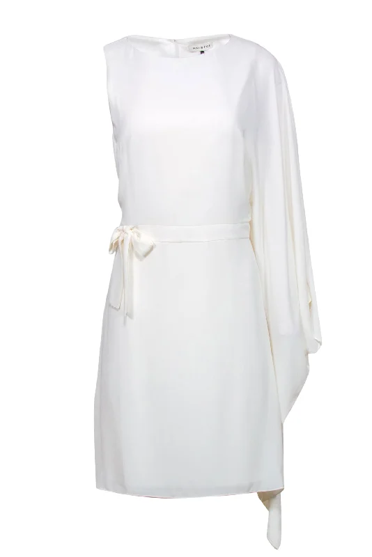 Halston - White Sheath Dress w/ Draped Sleeve Sz 10 Sequin unclassified dresses