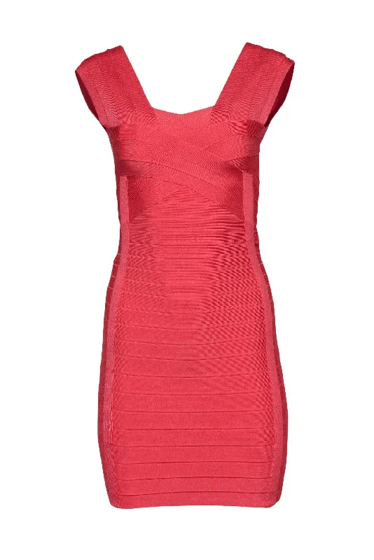 Herve Leger - Peachy Pink Plunge Bandage Dress Sz S Earthy tone unclassified dresses