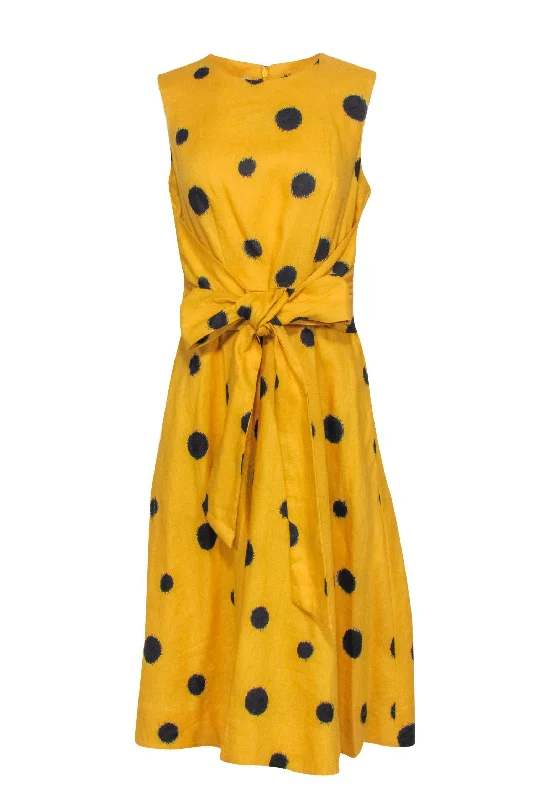 Hobbs - Mustard Yellow Abstract Polka Dot Sleeveless A-Line Dress w/ Tie Sz 6 Knitted unclassified dresses