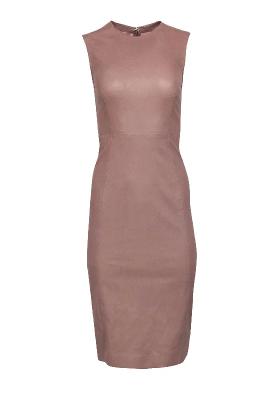 Iris & Ink - Taupe Smooth Leather Sheath Dress Sz 10 Wedding guest unclassified dresses