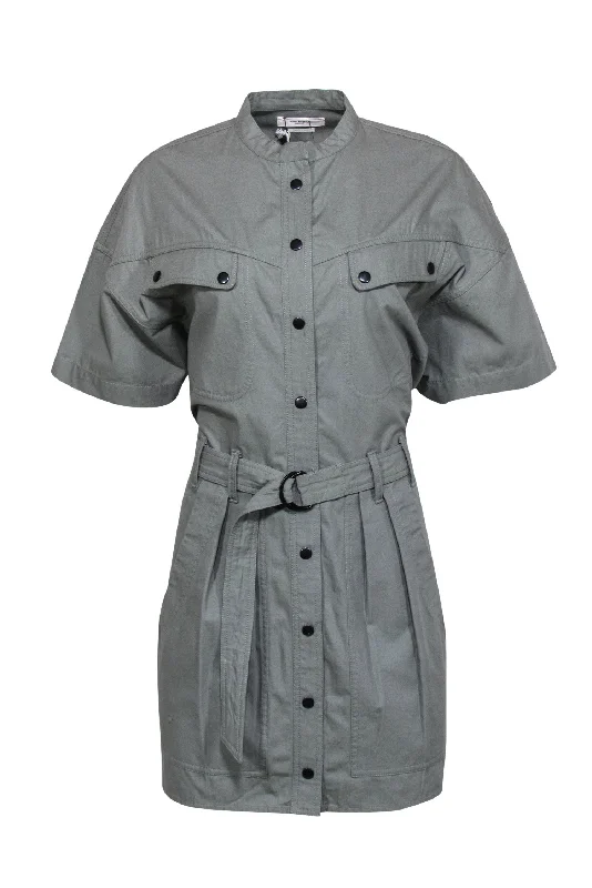 Isabel Marant Etoile - Light Olive Button-Up Utility-Style Belted "Zolina" Sheath Dress Sz 6 Open-back unclassified dresses