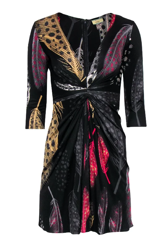 Issa London - Black & Multi Printed Gathered Waist Sheath Dress Sz 4 Flowy unclassified dresses