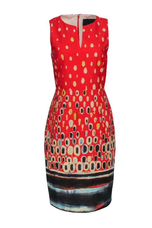 J.Crew Collection - Red & Multicolored Abstract Print Sleeveless Sheath Dress Sz 10 Affordable unclassified dresses