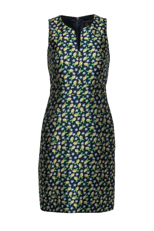 J.Crew - Navy Lemon Patterned Sheath Dress Sz 0 Unique unclassified dresses