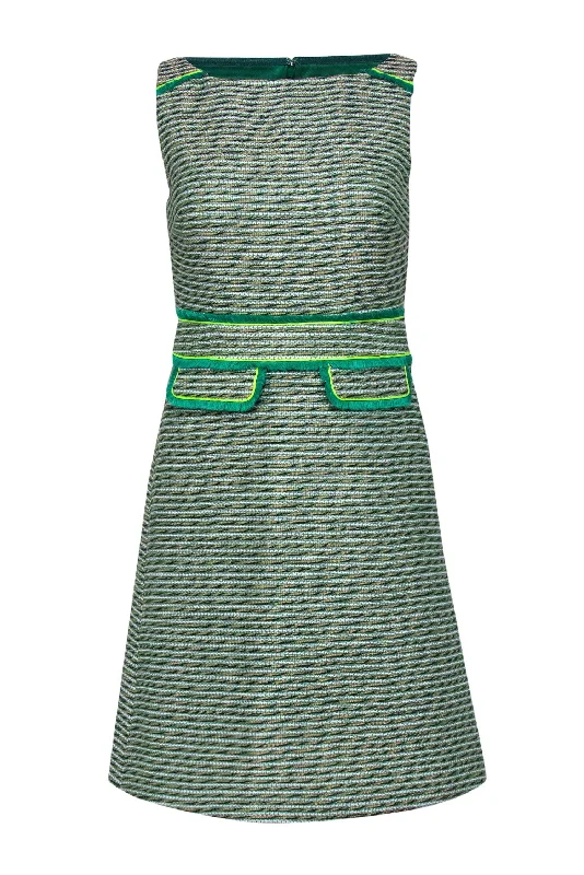 J.Crew - Green Woven Tweed A-Line Dress w/ Fringe Sz 0 Casual chic unclassified dresses