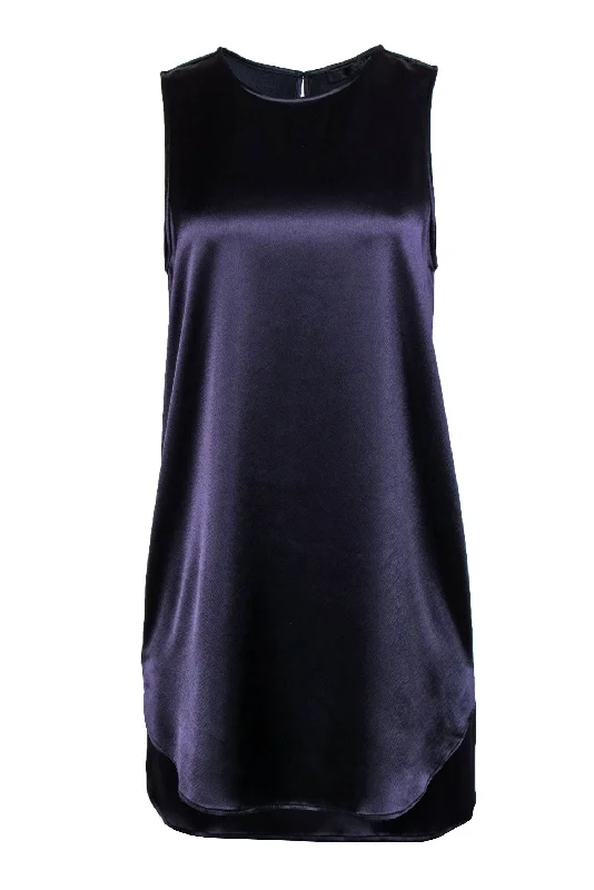 Jenni Kayne - Navy Satin Sleeveless Shift Dress Sz M One-shoulder unclassified dresses