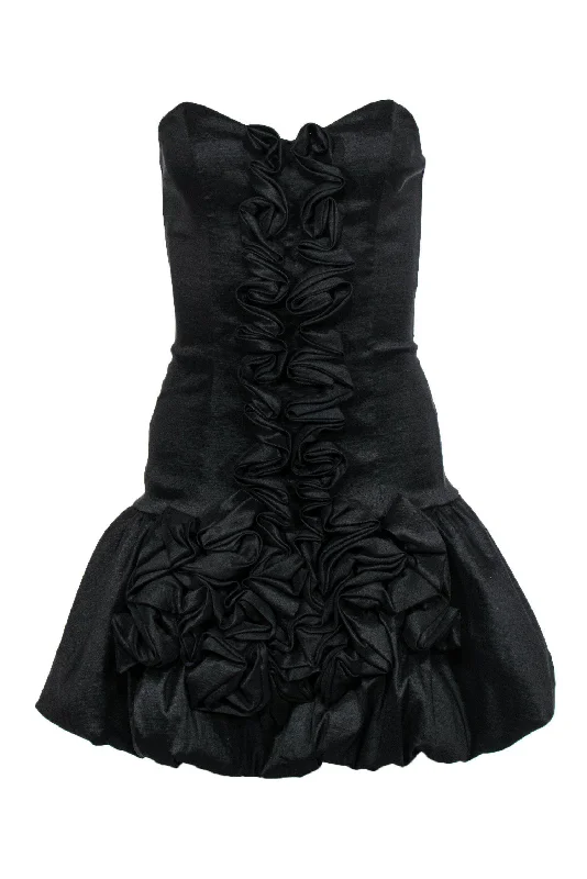 Jessica McClintock - Black Strapless Ruffle Fitted Dress w/ Balloon Hem Sz 4 Everyday wear unclassified dresses