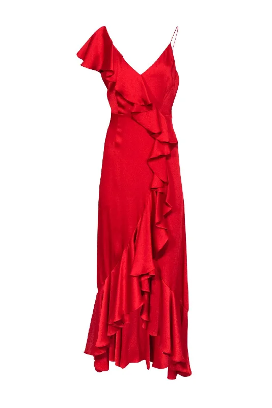 Jill Jill Stuart - Red Ruffle Sleeveless Satin Gown Sz 6 Ruffled unclassified dresses