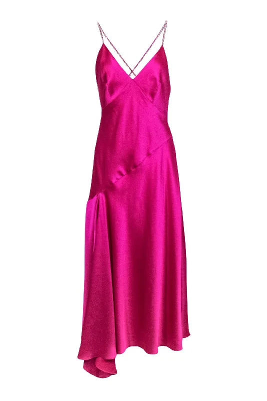 Jill Jill Stuart - Fuchsia Satin Sleeveless Gown w/ Rhinestone Straps Sz 6 Corset unclassified dresses