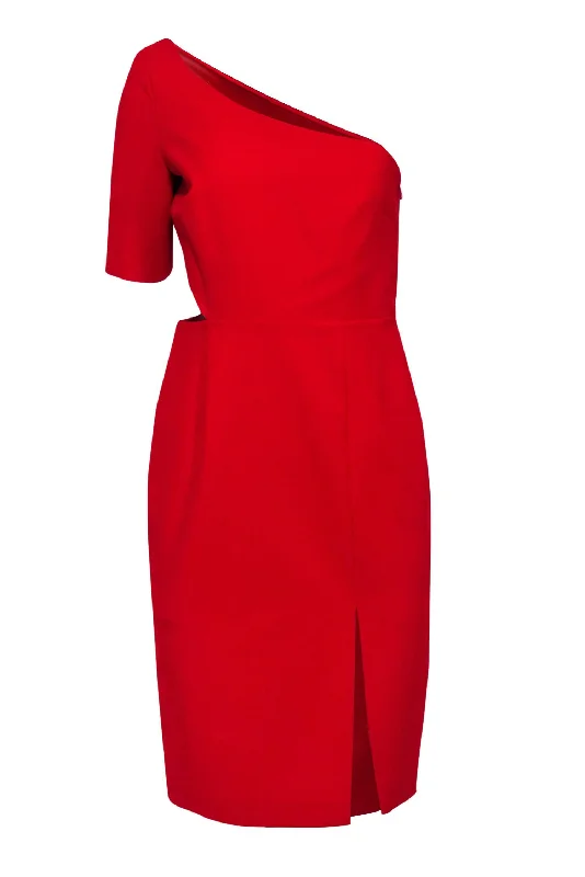 Jill Jill Stuart - Red One-Shouldered Sheath Dress w/ Cutout Sz 8 Off-shoulder unclassified dresses