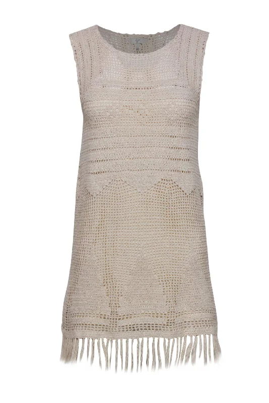 Joie - Cream Crochet Sleeveless Dress w/ Fringe Hem Sz XXS Trendy unclassified dresses