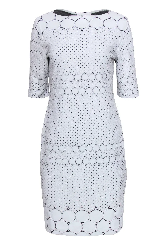 Joseph Ribkoff - White Perforated Cropped Sleeve Sheath Dress Sz 10 Stretchy unclassified dresses