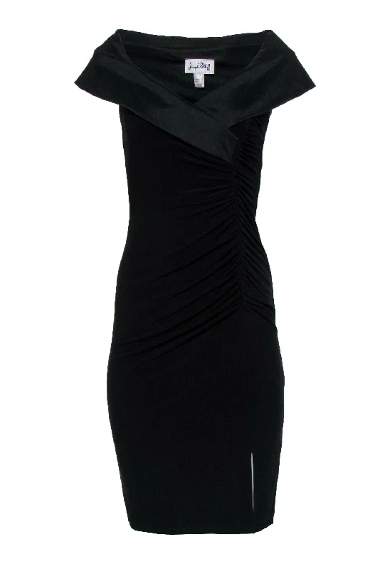 Joseph Ribkoff - Black Draped Shawl Collar Dress w/ Ruching Sz 2 High-low unclassified dresses