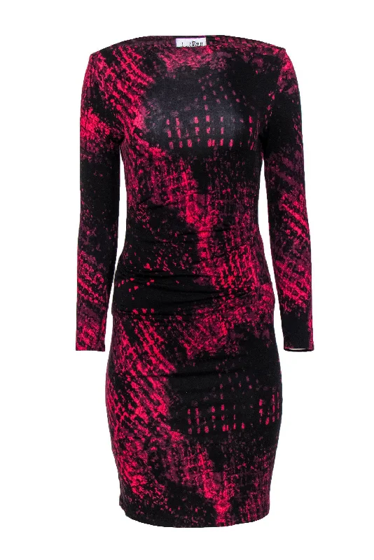 Joseph Ribkoff - Black & Hot Pink Boat Neck Patterned Sheath Dress Sz 6 Fall unclassified dresses