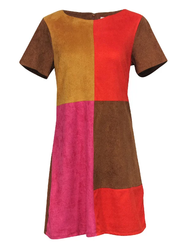 Julie Brown - Multicolor Block Faux Suede Shift Dress Sz L Knitted unclassified dresses