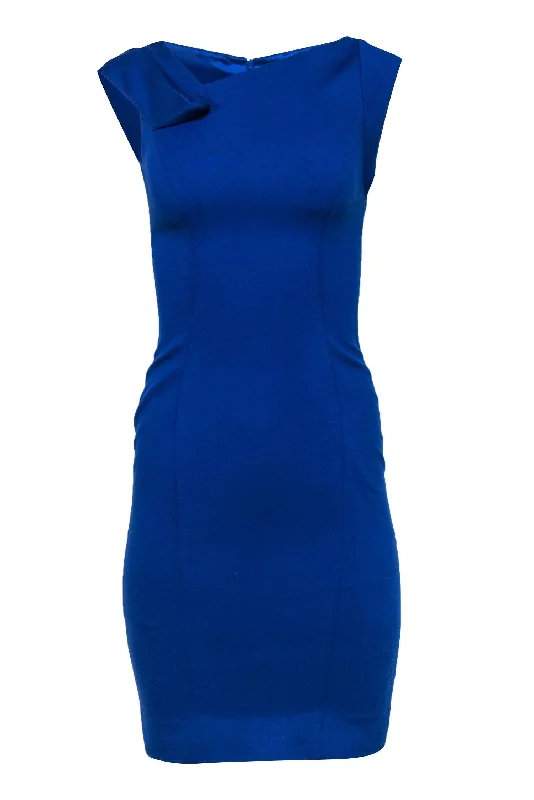 Karen Millen - Royal Blue Sheath Dress w/ Folded Shoulder Design Sz 4 Bodycon unclassified dresses