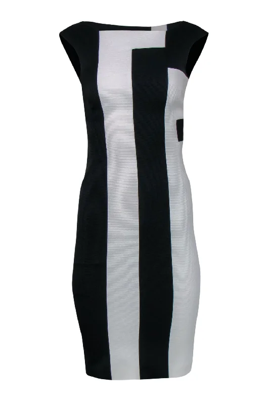 Karen Millen - Black & White Paneled Sheath Dress Sz 4 Engagement unclassified dresses