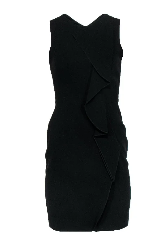 Karen Millen - Black Sheath Dress w/ Ruffle Front Sz 6 Long unclassified dresses