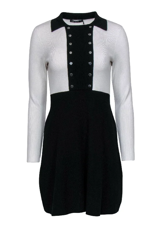 Karen Millen - Black & White Collared Fitted Dress w/ Studs Sz S Denim unclassified dresses