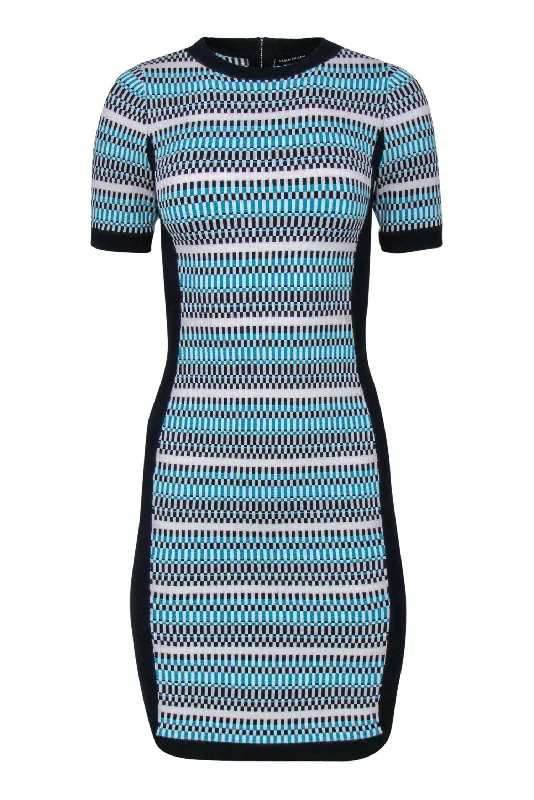 Karen Millen - White, Aqua & Navy Woven Bandage Sheath Dress Sz XS Boho unclassified dresses