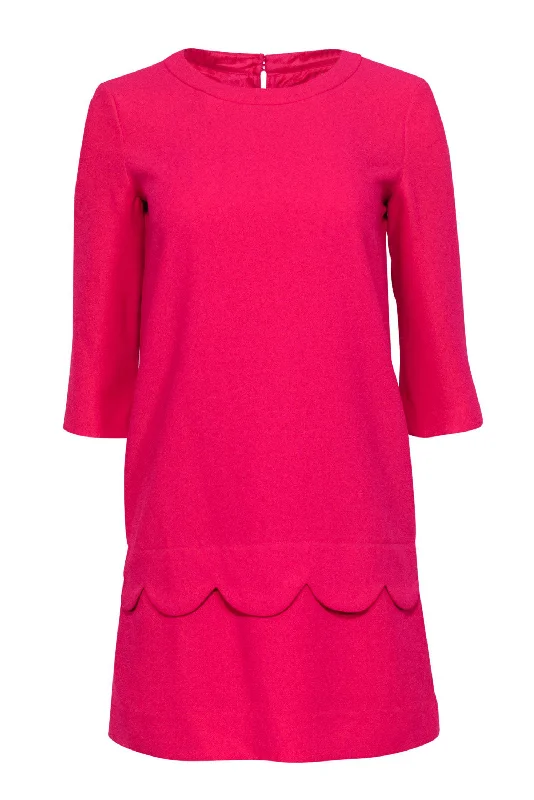 Kate Spade - Fuchsia Quarter Sleeve Shift Dress w/ Petaled Trim Sz 0 Beaded unclassified dresses