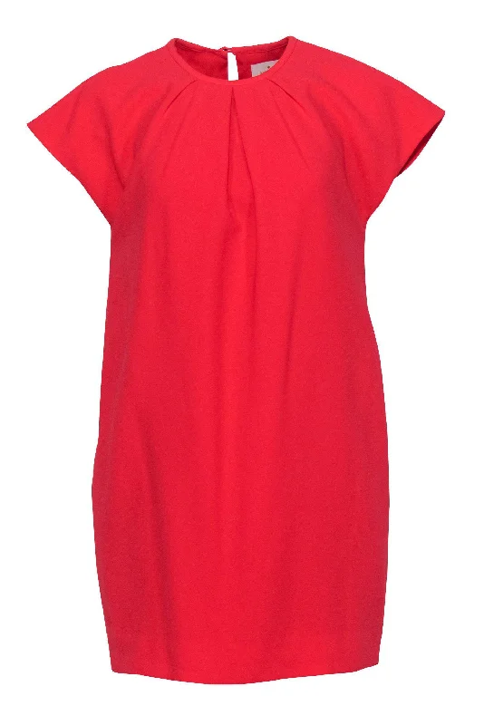 Kate Spade - Bright Coral Cap Sleeve Shift Dress w/ Pleated Neckline Sz 0 Printed unclassified dresses