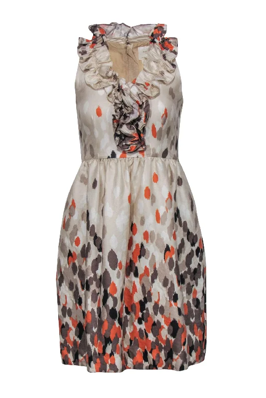 Kate Spade - Beige, Gray & Orange Speckled Satin Dress w/ Ruffles Sz 0 Lace unclassified dresses