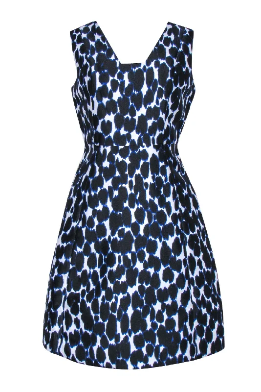 Kate Spade - Blue & Black Leopard Print Sleeveless Fit & Flare Dress Sz 10 Petite unclassified dresses