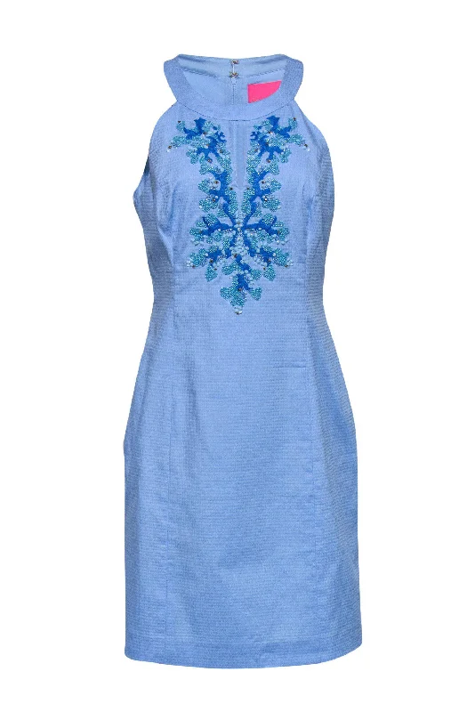 Lilly Pulitzer - Robin Egg Blue Cotton Beaded Dress w/ Keyhole Sz 10 Sequin unclassified dresses