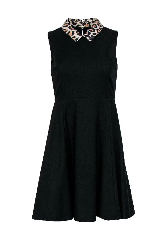 Kate Spade - Black Sleeveless Fit & Flare Dress w/ Leopard Collar Sz 4 Sleeveless unclassified dresses