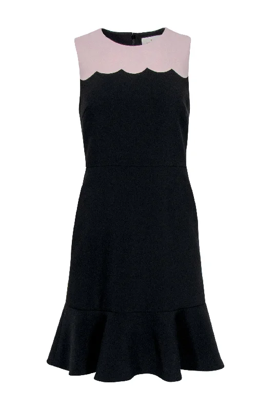 Kate Spade - Black & Light Pink Colorblocked Fit & Flare Dress w/ Flounce Sz 4 Satin unclassified dresses