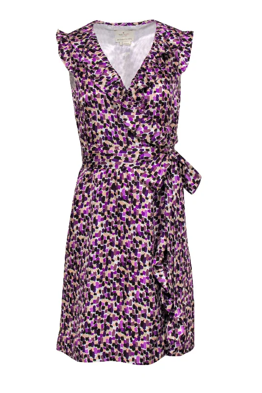 Kate Spade - Purple Speckled Satin Wrap Dress Sz 6 Y2K unclassified dresses