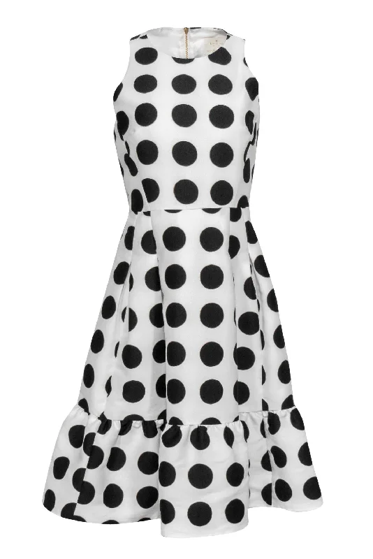 Kate Spade - White & Black Polka Dot Sleeveless A-Line Dress w/ Flounce Hem Sz 6 Mesh unclassified dresses