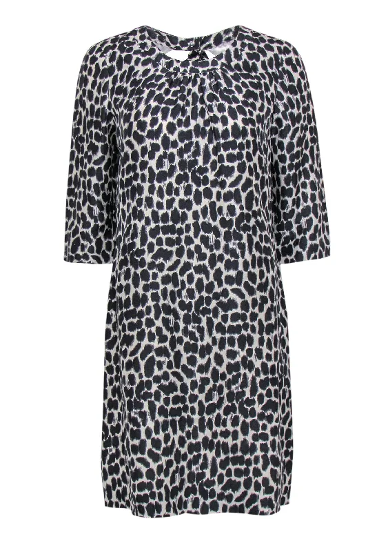 Kate Spade - Black & Cream Leopard Print Quarter Sleeve Shift Dress Sz 8 Backless unclassified dresses