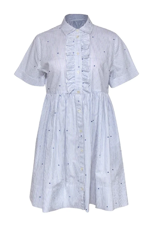 Kate Spade - White & Blue Pinstriped & Heart Print Button-Up Dress Sz S Gothic unclassified dresses