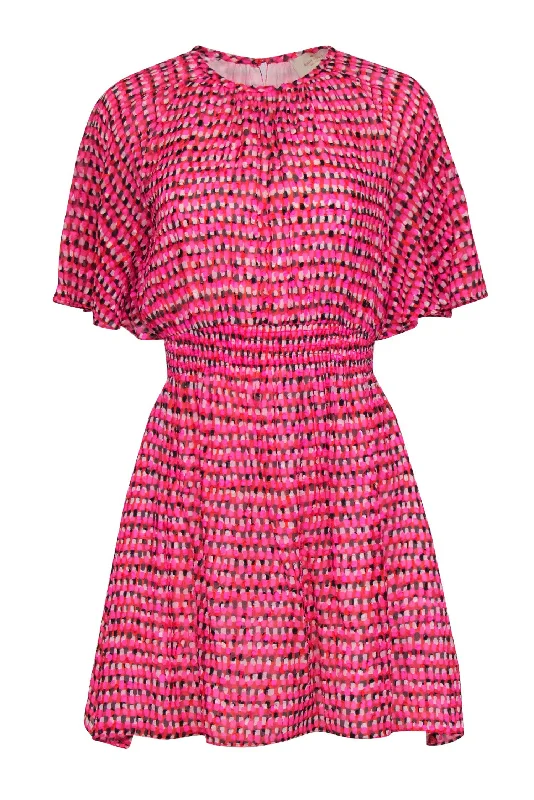 Kate Spade - Pink & Red Printed Silk Blend Flutter Sleeve Dress Sz XS Cotton unclassified dresses