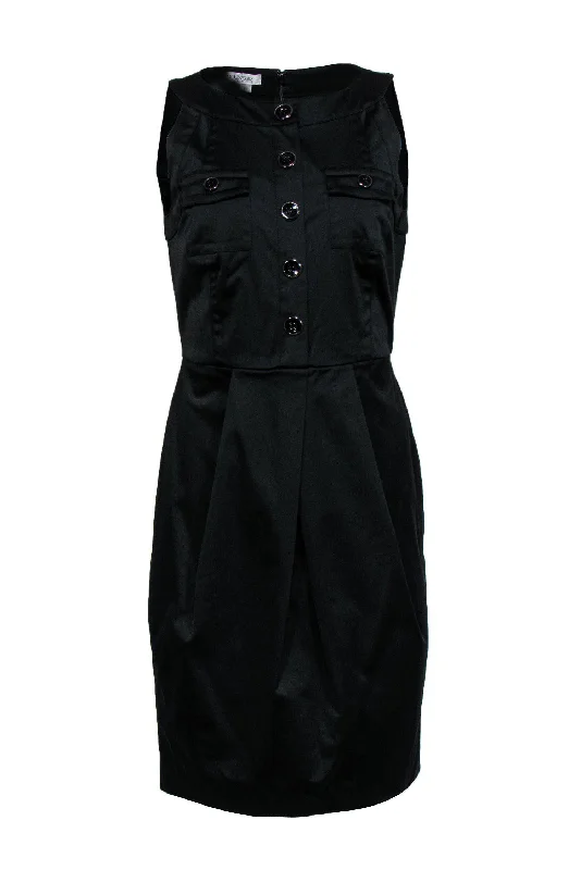 Kay Unger - Black Satin Sheath Dress w/ Button Front Sz 10 Everyday wear unclassified dresses